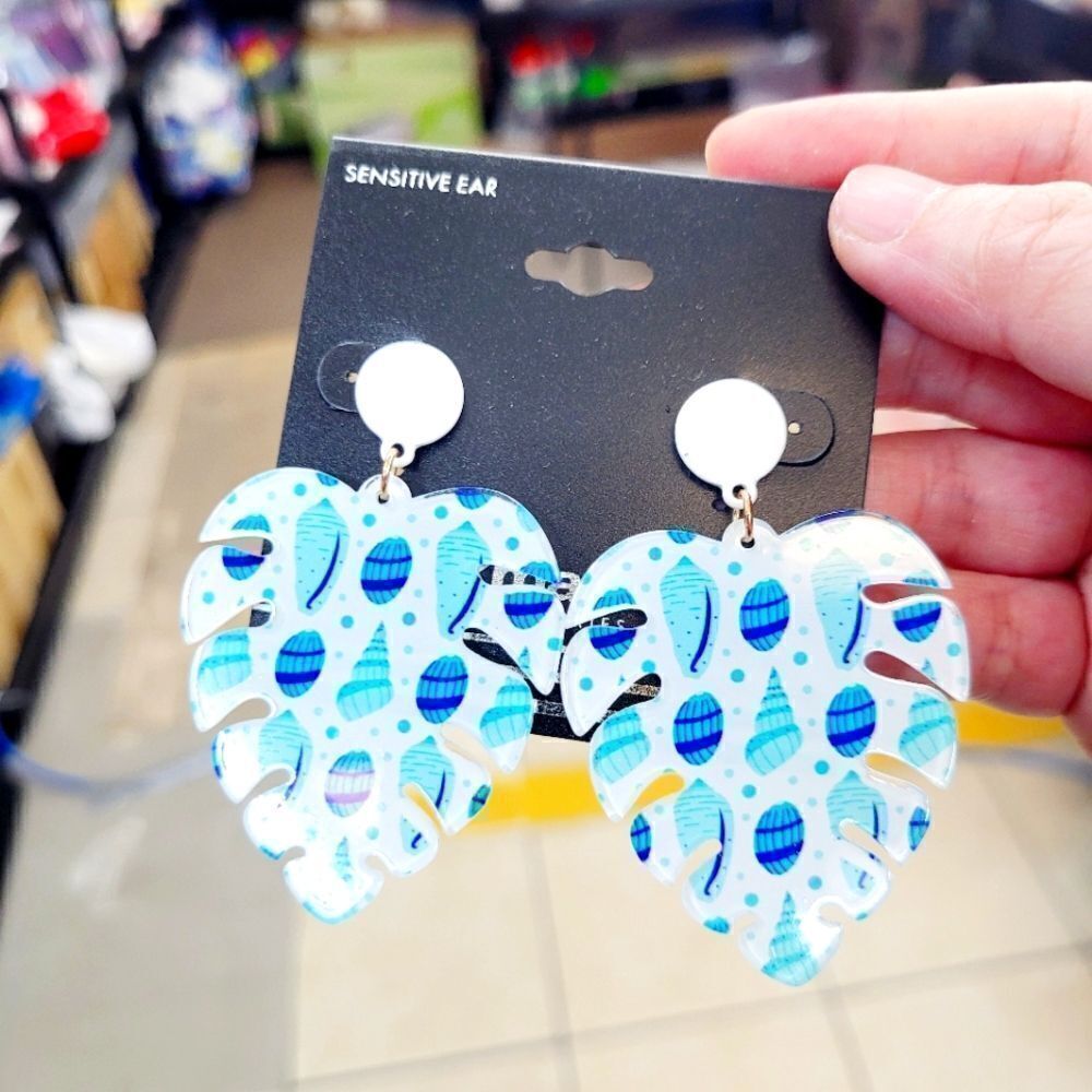 Brand New Blue Sea Shells Graphic Earrings
